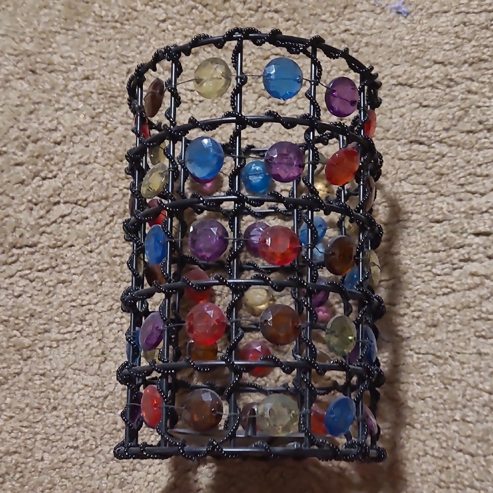 Colorful Beaded Wire Basket Candle Holder